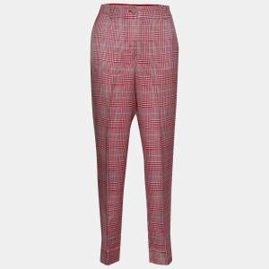 Pre Owned Emporio Armani Red Houndstooth Pattern Crepe Trousers S