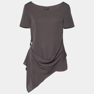 Emporio Armani Dark Grey Crepe Draped Detail Blouse S