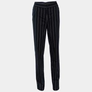 Pre Owned Emporio Armani Black Striped Cotton Tapered Leg Pants M