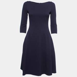 Pre Owned Emporio Armani Navy Blue Wave Pattern Knit Midi Dress M
