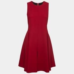 Pre Owned Emporio Armani Red Crepe Sleeveless Flared Dress M
