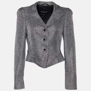Pre Owned Emporio Armani Grey Wool Blend Button Front Cropped Blazer M