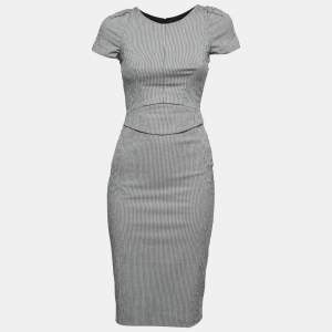 Pre Owned Emporio Armani Black & White Patterned Cotton Sheath Dress S