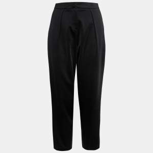 Pre Owned Emporio Armani Black Knit Front Pleat Wide Leg Trousers M
