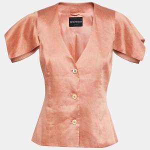 Pre Owned Emporio Armani Pink Linen & Silk Top M