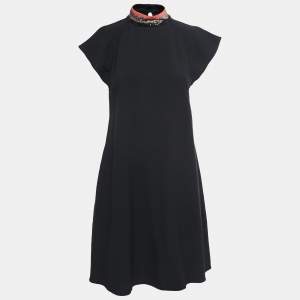 Pre Owned Emporio Armani Black Crepe Sequined Collar Midi Dress XL