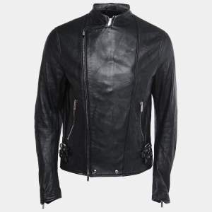 Pre Owned Emporio Armani Black Leather Biker Jacket XL