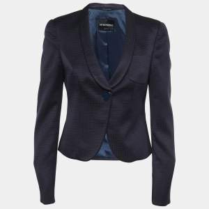 Pre Owned Emporio Armani Navy Blue Jacquard Single-Button Blazer M