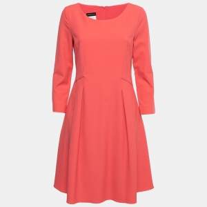 Pre Owned Emporio Armani Coral Pink Crepe A-Line Midi Dress M