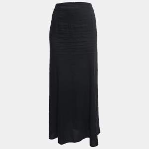Pre Owned Emporio Armani Vintage Black Linen Maxi Skirt M