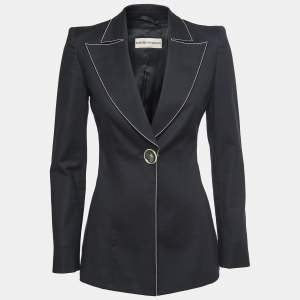 Pre Owned Emporio Armani Vintage Black Stretch Cotton Single-Button Blazer S