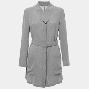 Pre Owned Emporio Armani Grey Textured Belted Jacket S