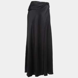 Pre Owned Emporio Armani Black Satin Wrap Maxi Skirt M