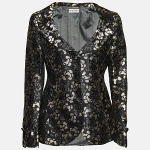 Pre Owned Emporio Armani Black Floral Jacquard Button Front Blazer L
