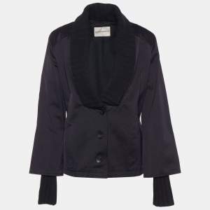 Pre Owned Emporio Armani Black Cotton & Knit Collar Detail Blazer L
