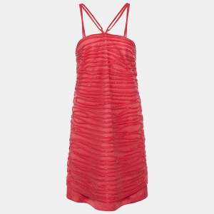Pre Owned Emporio Armani Pink Embellished tulle Strap Sleeve Mini Dress M