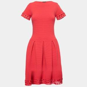 Pre Owned Emporio Armani Red Rib Knit Fit And Flare Dress S