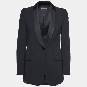 Pre Owned Emporio Armani Black Wool Blend Crepe Single Breasted Blazer M