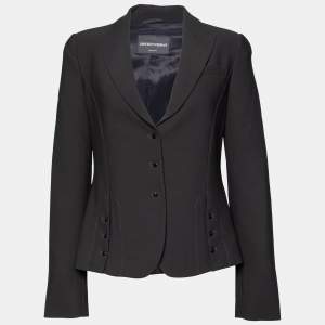 Pre Owned Emporio Armani Black Textured Crepe Button Front Blazer S 