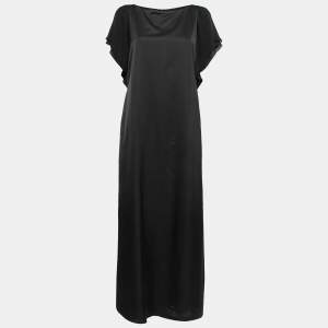 Pre Owned Emporio Armani Black Sateen Flutter Sleeve Maxi Dress M