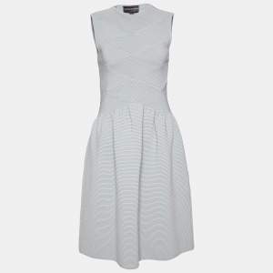 Pre Owned Emporio Armani Light Green Rib Knit Paneled Midi Dress M