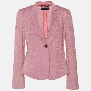Pre Owned Emporio Armani Red Striped Textured Cotton Blazer M