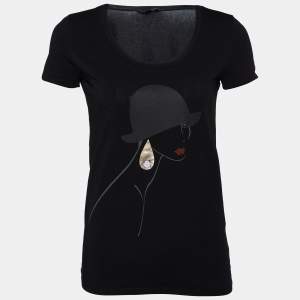 Pre Owned Emporio Armani Black Printed Cotton Knit T-Shirt S