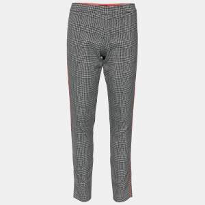 Pre Owned Emporio Armani Black Houndstooth Pattern Wool & Cotton Pants M