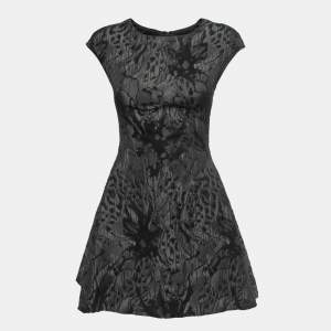 Pre Owned Emporio Armani Black Jacquard Knit Flared Mini Dress S