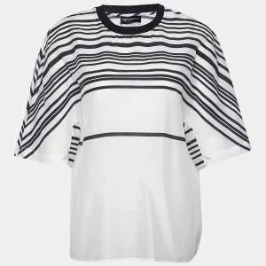 Pre Owned Emporio Armani White & Black Striped Linen & Cotton Oversized T-Shirt L