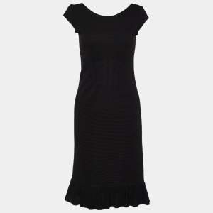 Pre Owned Emporio Armani Wool Knit Fitted Ruffle Hem Dress M