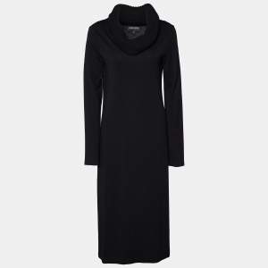 Pre Owned Emporio Armani Black Jersey Knit Oversized Collar Detail Dress L