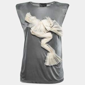 Pre Owned Emporio Armani Grey Jersey Pleat Detail Padded Shoulder Sleeveless Top M