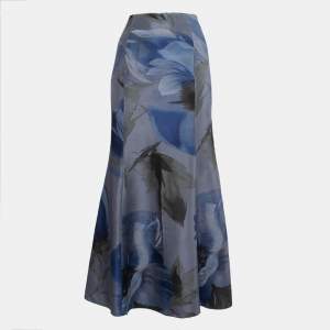 Pre Owned Emporio Armani Blue Printed Silk Mermaid Style Maxi Skirt M