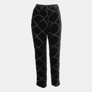 Pre Owned Emporio Armani Black Patterned Velvet Straight Leg Pants M