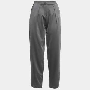 Pre Owned Emporio Armani Grey Knit Front Pleat Wide Leg Trousers S