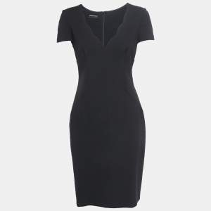 Pre Owned Emporio Armani Black Knit Leaf Neck Short Sleeve Shift Dress M