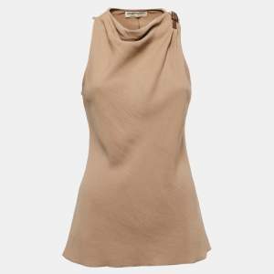 Pre Owned Emporio Armani Brown Buckle Detail Linen Blend Sleeveless Top M