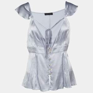 Pre Owned Emporio Armani Grey Silk Satin Tank Top M