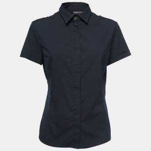 Pre Owned Emporio Armani Midnight Blue Cotton Short Sleeve Shirt L
