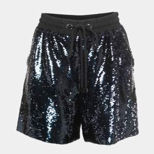 Pre Owned Emporio Armani Blue Sequined Drawstring Shorts M