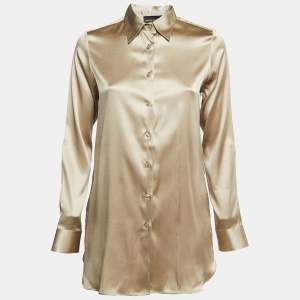 Pre Owned Emporio Armani Beige Satin Button Front Full Sleeve Shirt S