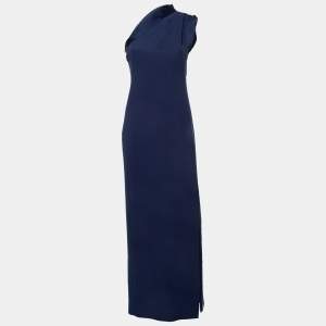 Pre Owned Emporio Armani Navy Blue Crepe One Shoulder Maxi Dress M
