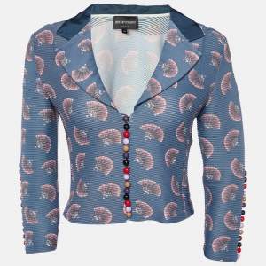 Pre Owned Emporio Armani Slate Blue Printed Rib Jersey Crop Top S