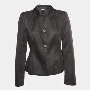 Pre Owned Emporio Armani Black Crepe Buttoned Jacket S