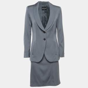 Pre Owned Emporio Armani Grey Crepe Blazer Skirt Suit M/L
