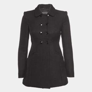 Pre Owned Emporio Armani Black Wool Double Breasted Coat XS