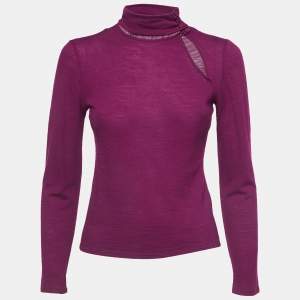 Pre Owned Emporio Armani Burgundy Wool Knit Cut-Out Detail Top S