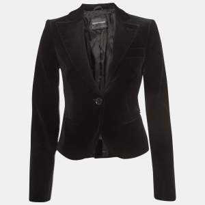 Pre Owned Emporio Armani Black Velvet Single Breasted Blazer S