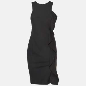 Pre Owned Emporio Armani Black Jersey Ruffled Short Dress M